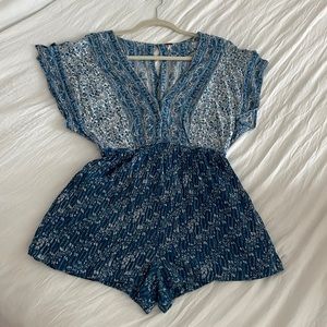 FREE PEOPLE ROMPER BLUE AND WHITE